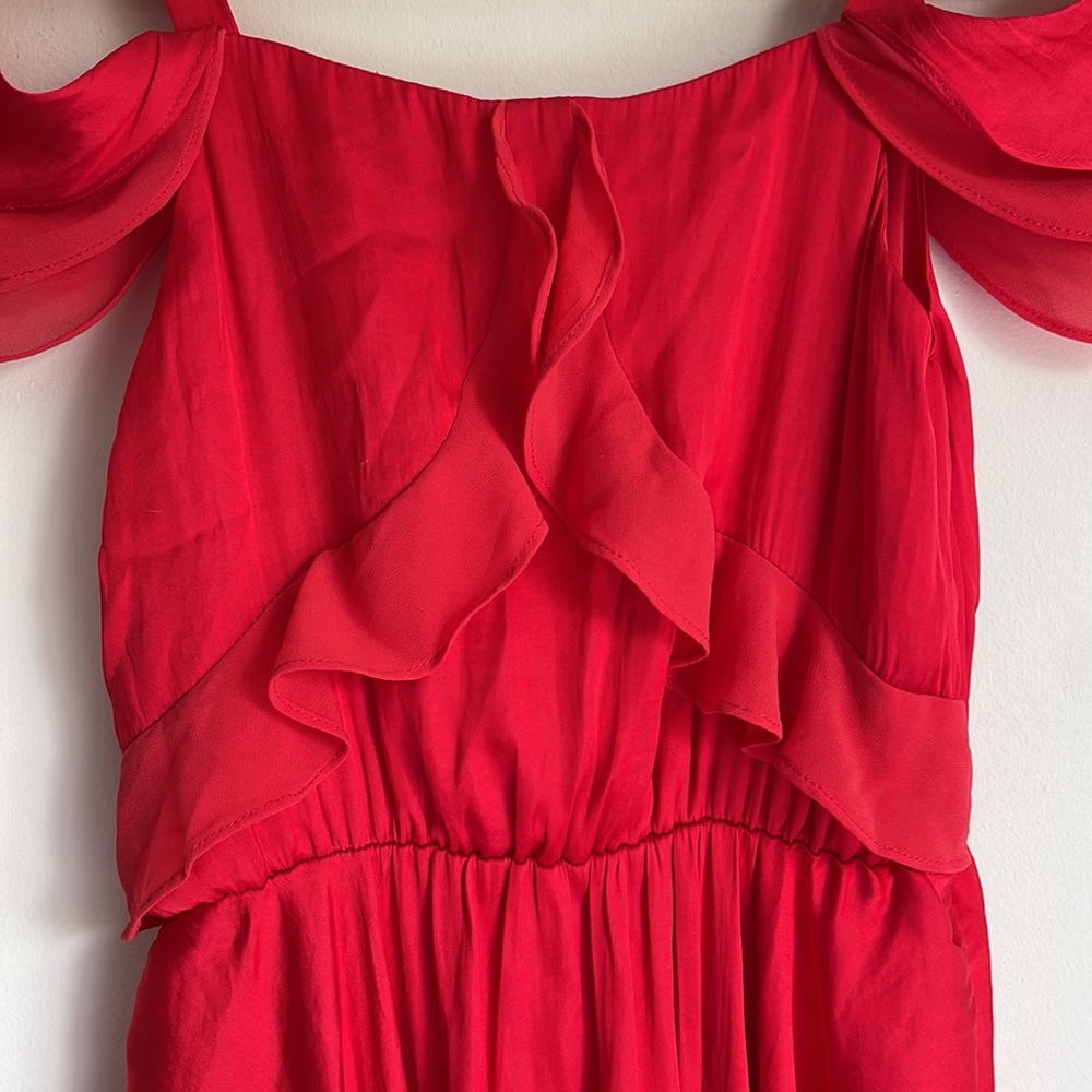BARDOT JUNIOR | Red flounce high low off the shoulder dress - Picture 6 of 10